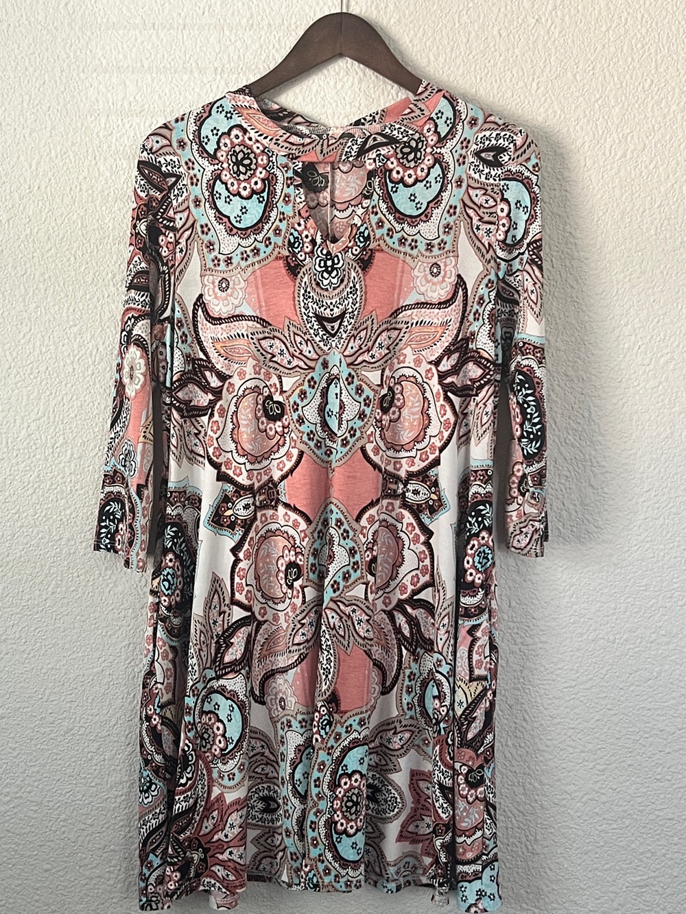 Paisley Grace Coral Aqua Paisley Print Swing Dress Size M